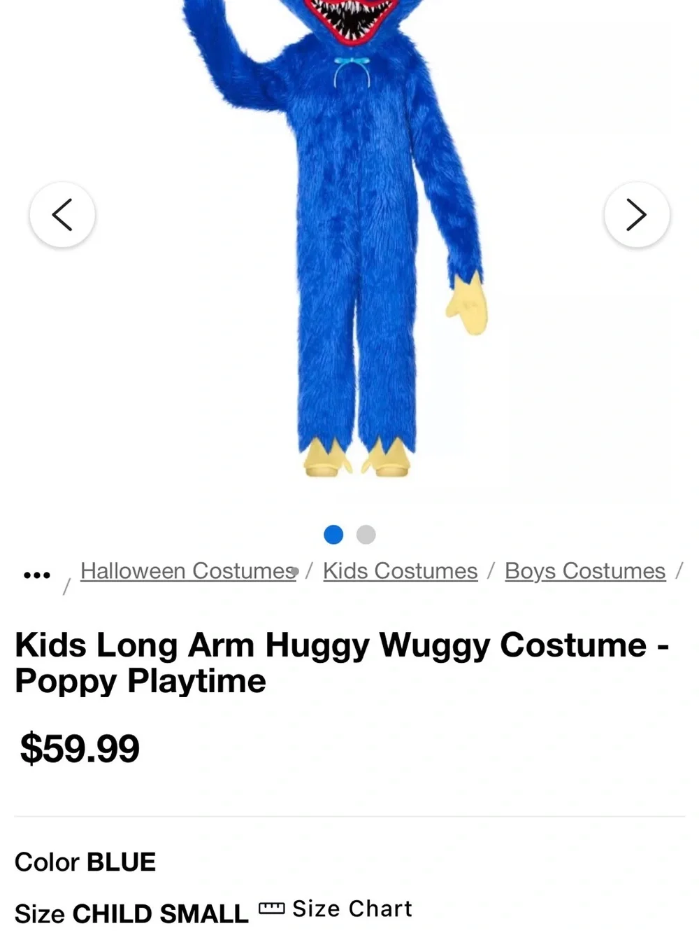 Playtime Blue Huggy Wuggy Kids Costume - Poppy Playtime